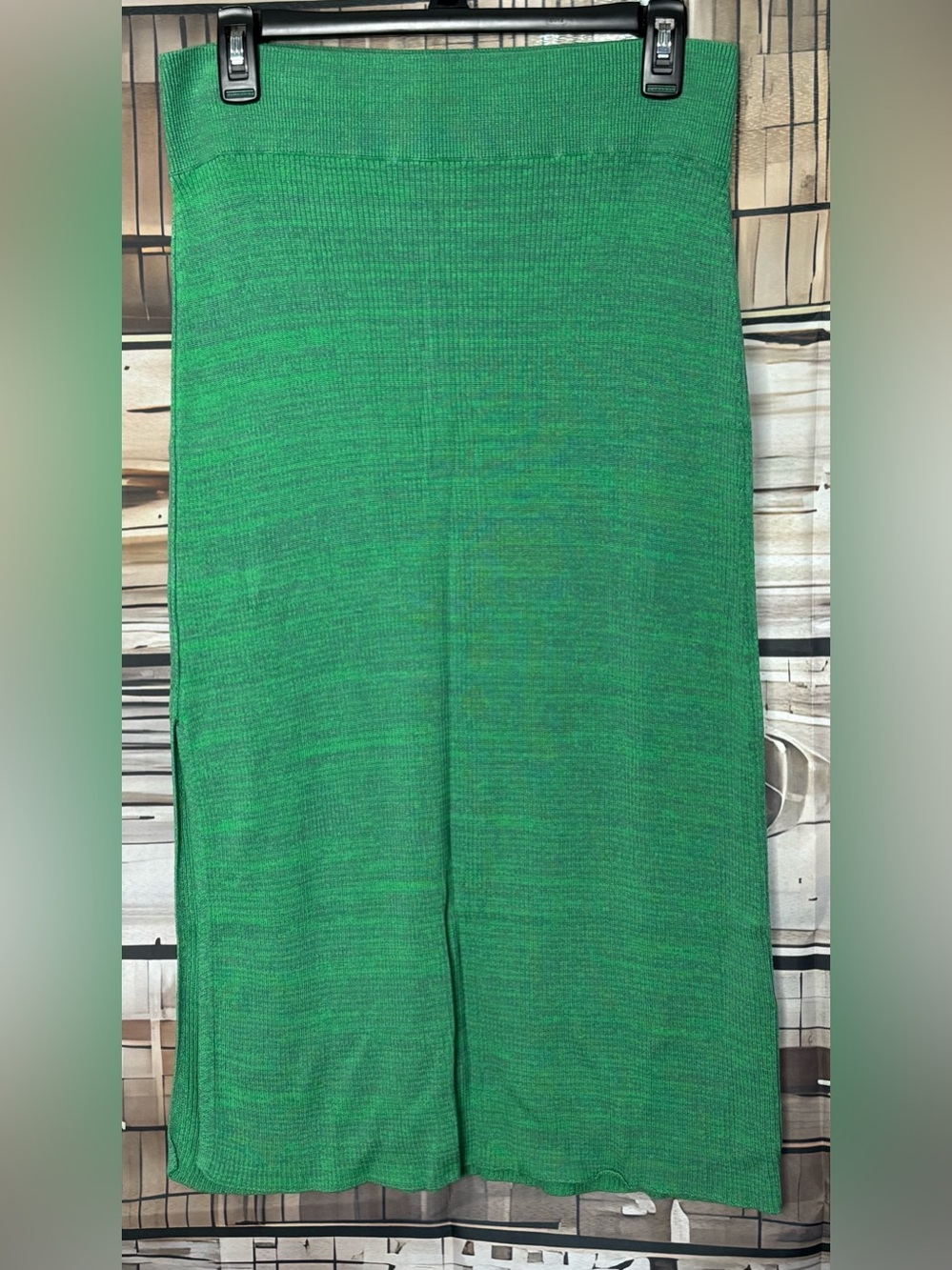 Free People Golden Hour Kelly Green Ribbed Knit Side Slit Midi Skirt Medium
